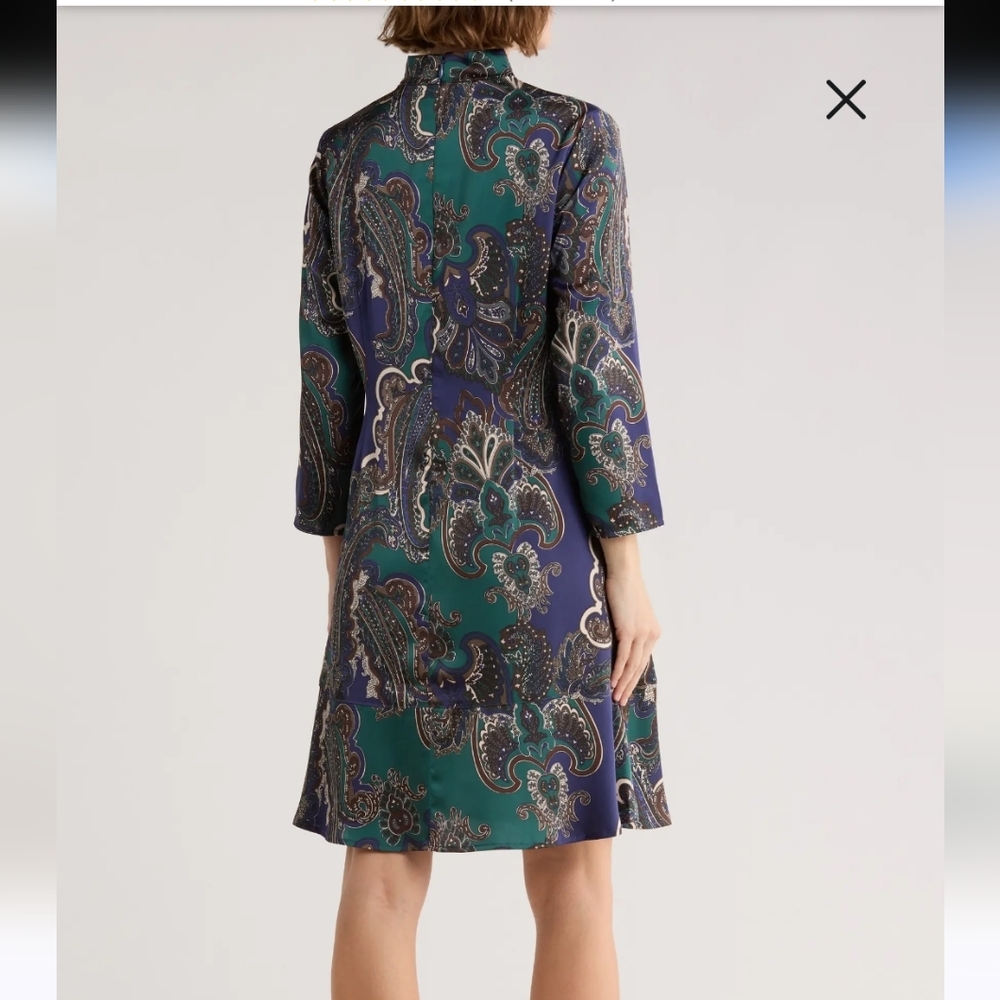 Ming Wang Paisley Print Crepe de Chine Dress XL - Picture 2 of 14